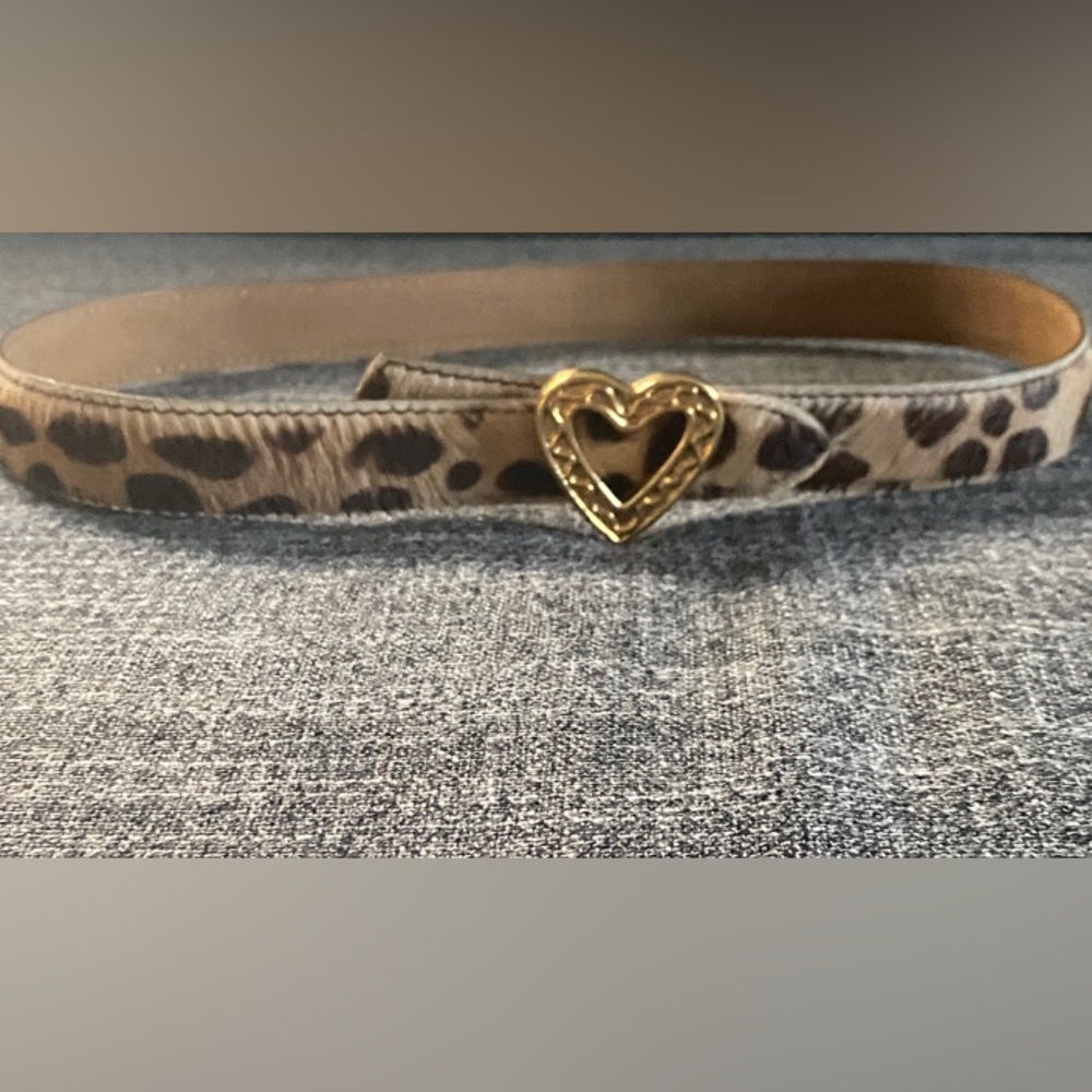 Moschino Leopard Print Pony Hair Belt Gold Heart Buckle IT40 US XS